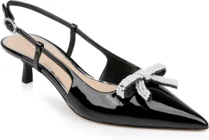 Jewel Badgley Mischka Krystia Slingback Kitten Heels with Pearled Bow