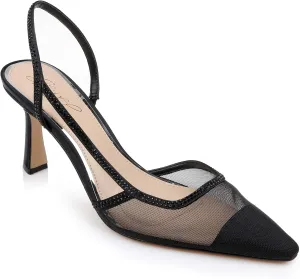 Jewel Badgley Mischka Tammy Mesh Pointed Toe Slingback Stiletto Heels