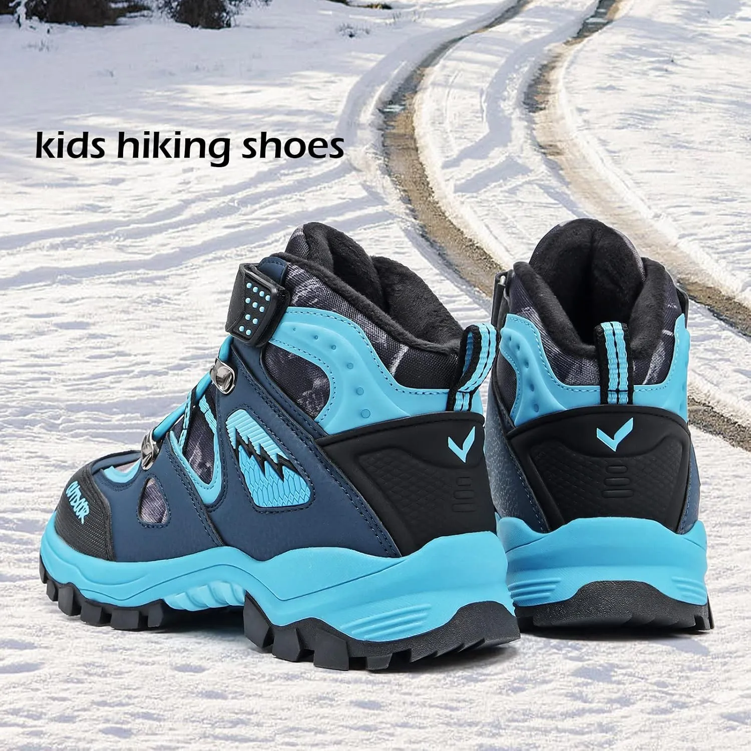 JMFCHI Kids Hiking Boots Boys Girls Outdoor Walking Climbing Sneaker Comfortable Non-slip Snow Shoes Hiker Boot Antiskid Steel Buckle Sole