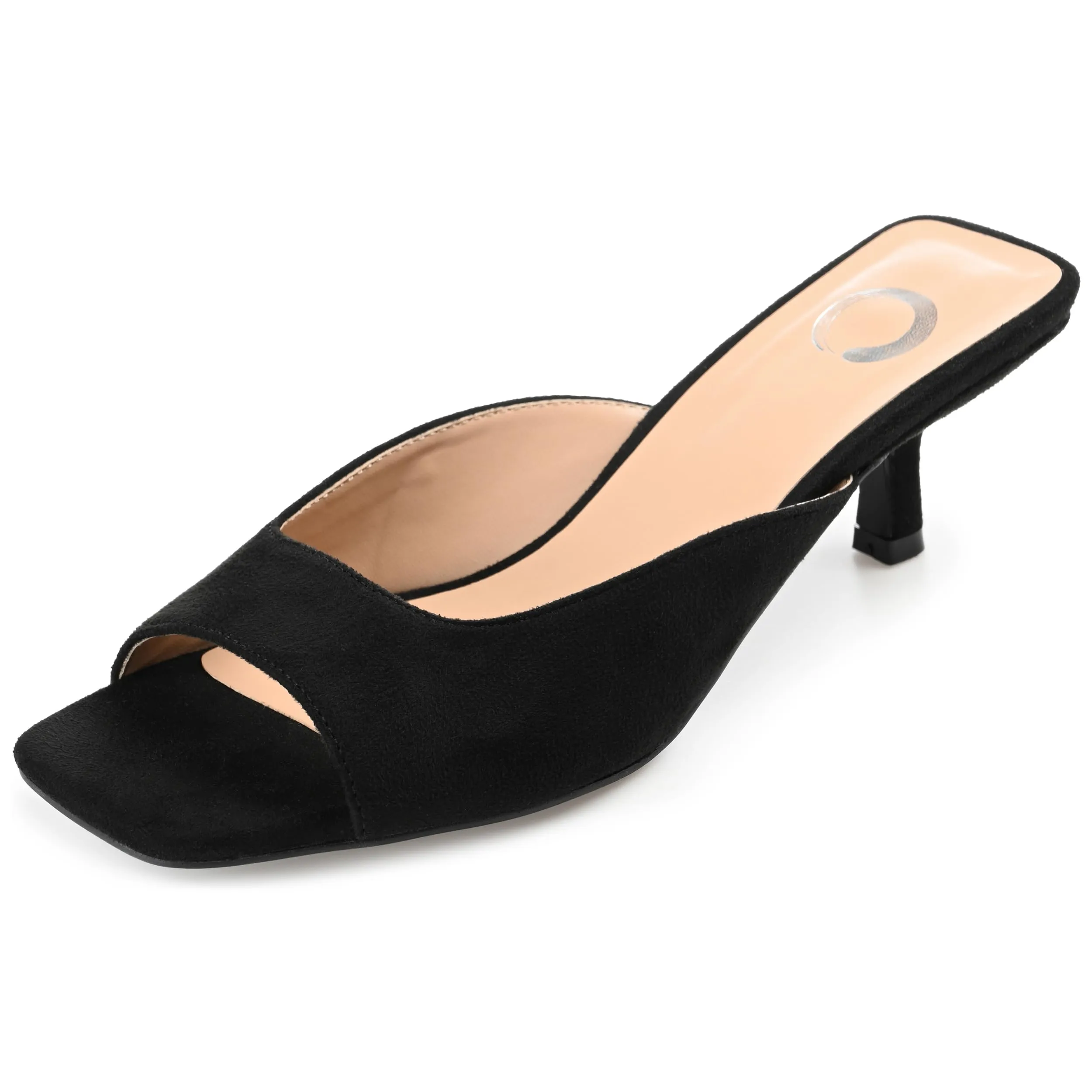Journee Collection Square Open Toe Kitten Heel Pump for Women - Larna Slip-On Heeled Fashion Sandal, Size - 5.5 Medium