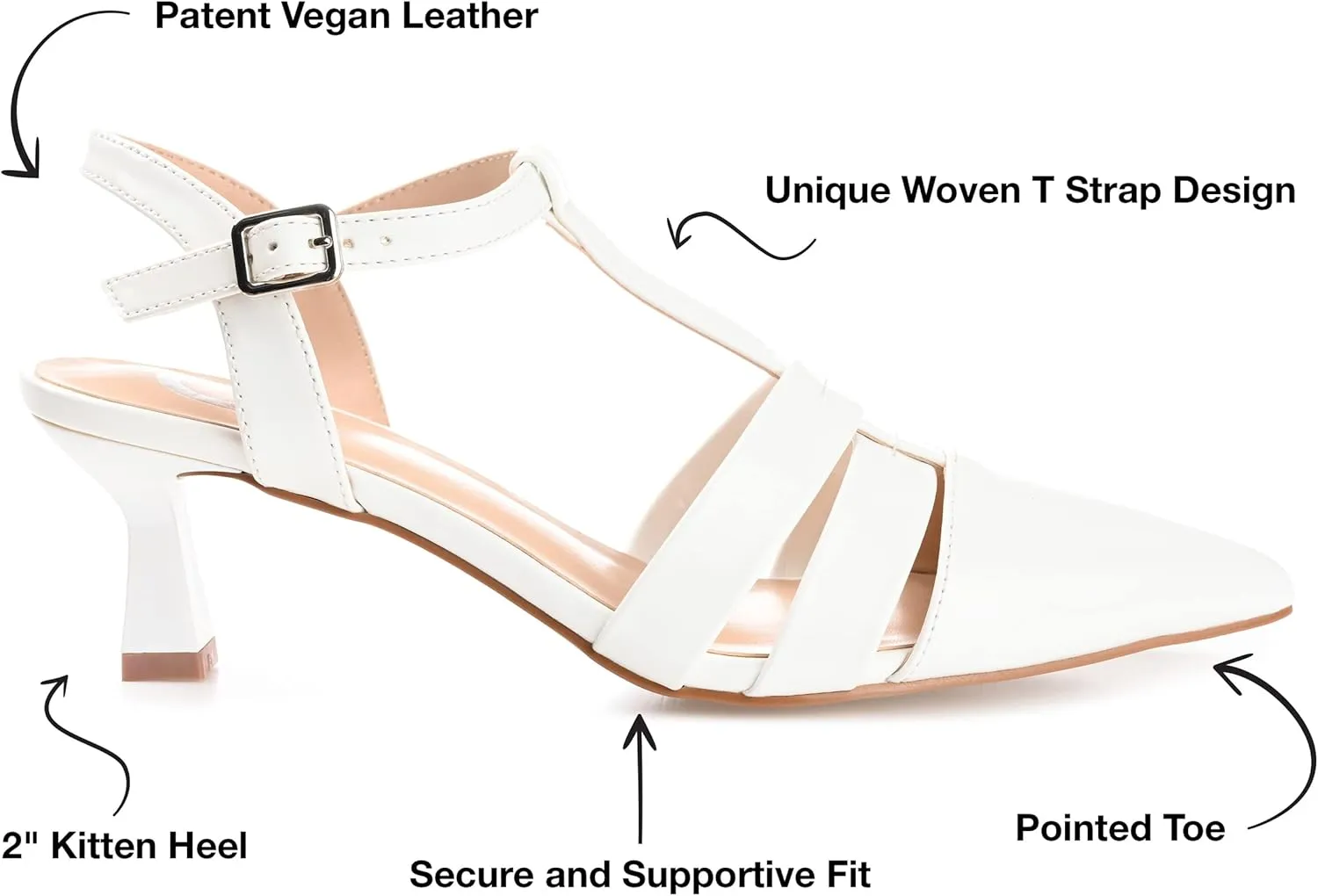 Journee Pointed Toe Kitten Heel Strappy Buckle Ankle Strap Pump for Women - Jazlynn Slingback Fashion Shoe