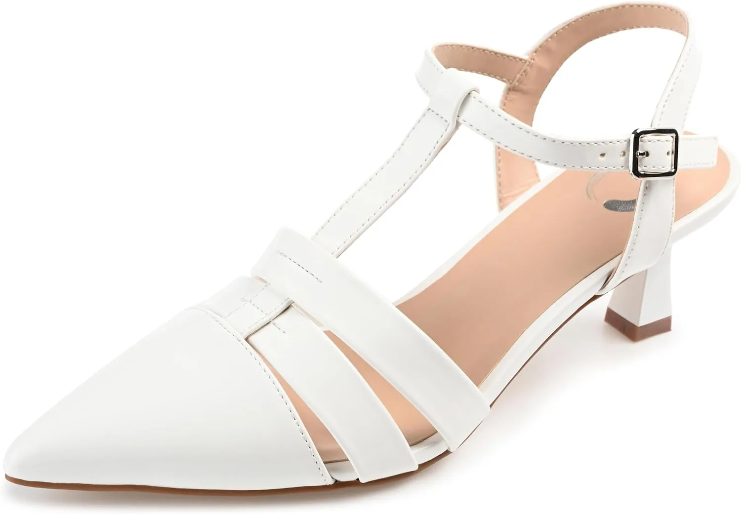 Journee Pointed Toe Kitten Heel Strappy Buckle Ankle Strap Pump for Women - Jazlynn Slingback Fashion Shoe