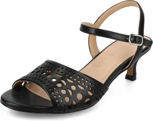 Journee Womens cushioned footbed Jemry Kitten Heel Faux Leather Open Toe Ankle Buckle Laser Cutout 2-3 Inch Heel