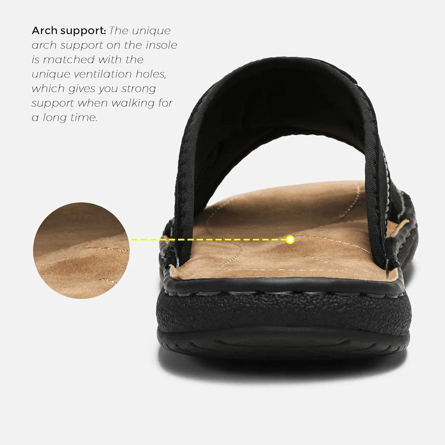 Jousen Men's Leather Sandals Arch Support Slide Outdoor Retro Sandals For Men