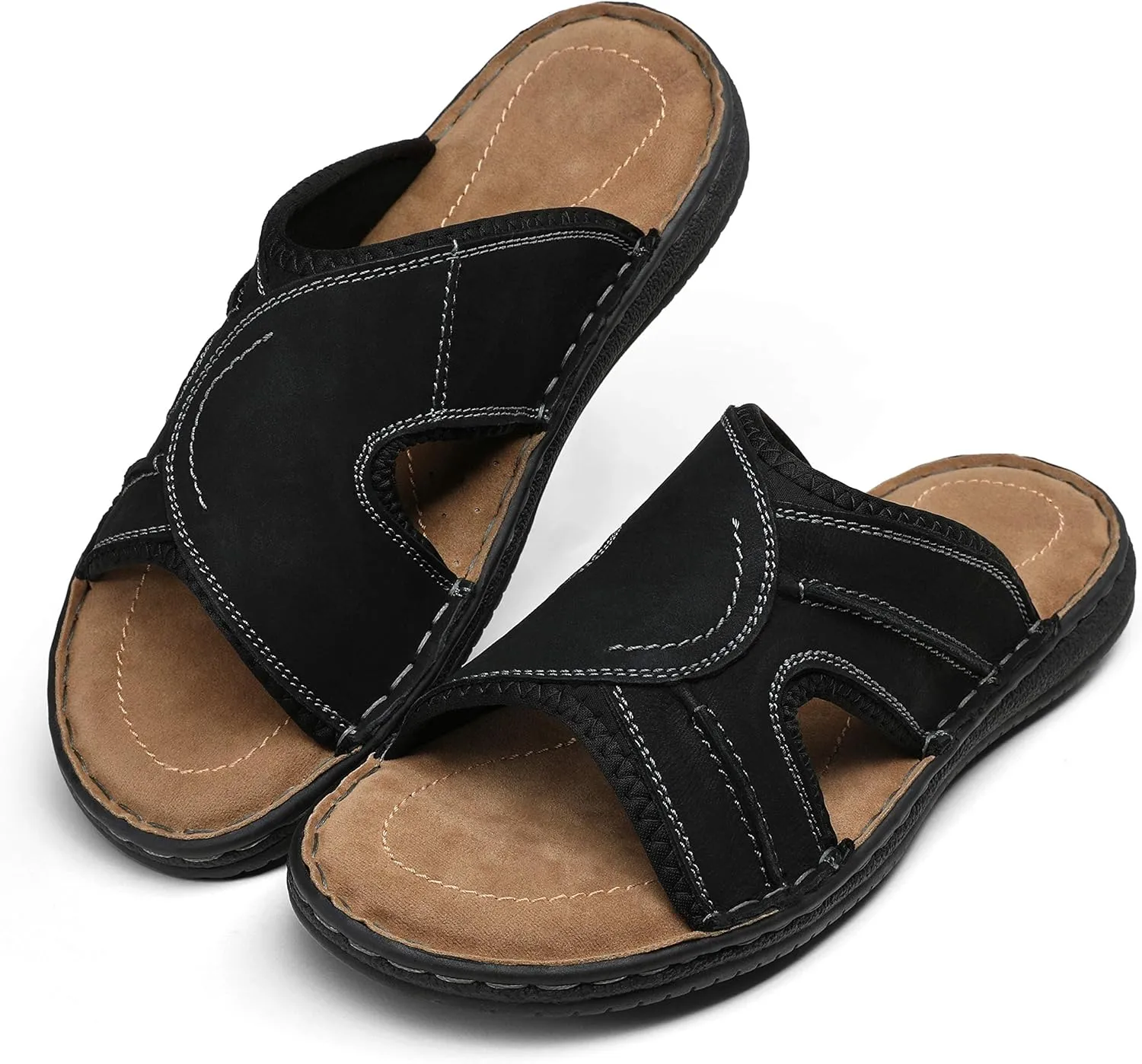 Jousen Men's Leather Sandals Arch Support Slide Outdoor Retro Sandals For Men