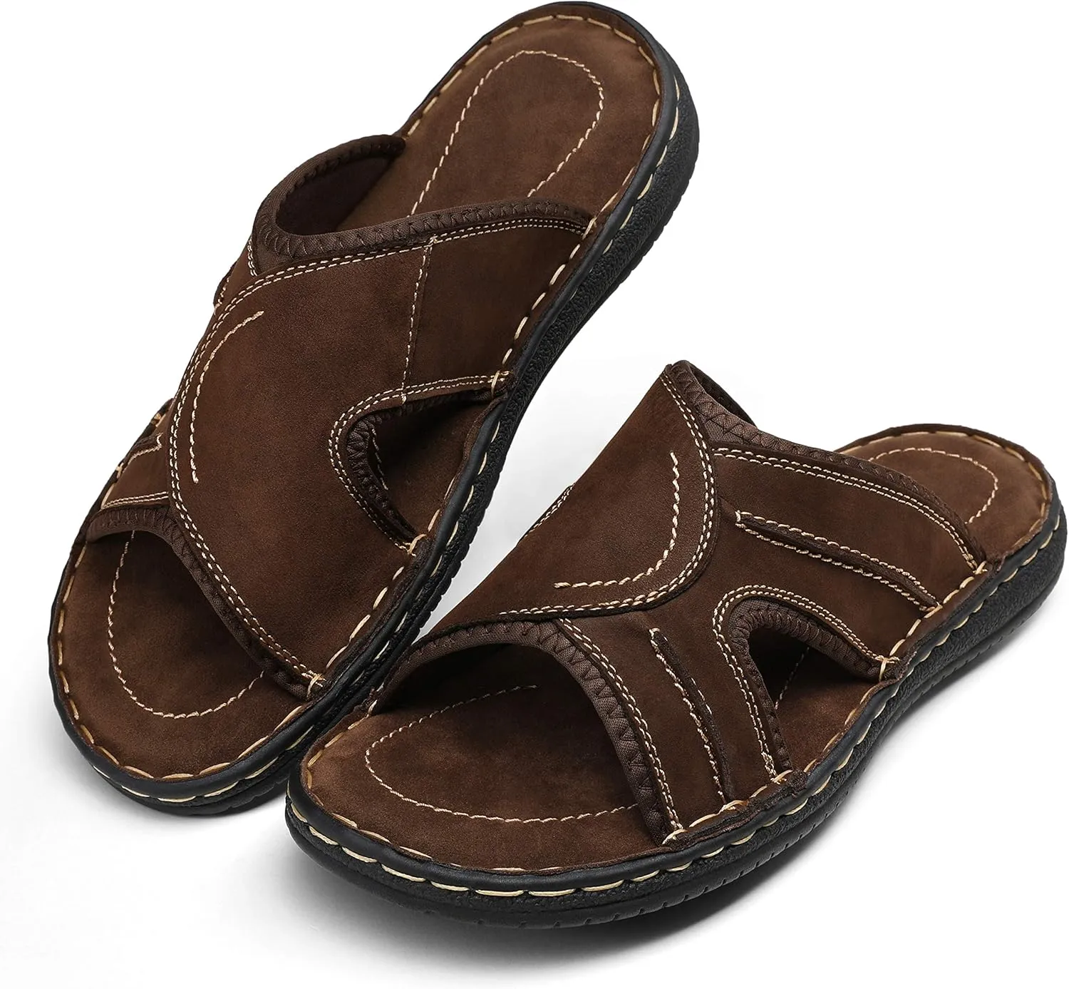 Jousen Men's Leather Sandals Arch Support Slide Outdoor Retro Sandals For Men