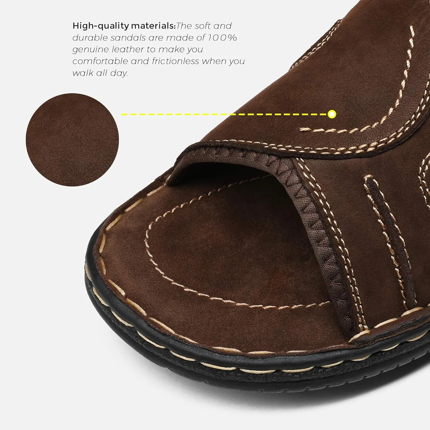 Jousen Men's Leather Sandals Arch Support Slide Outdoor Retro Sandals For Men
