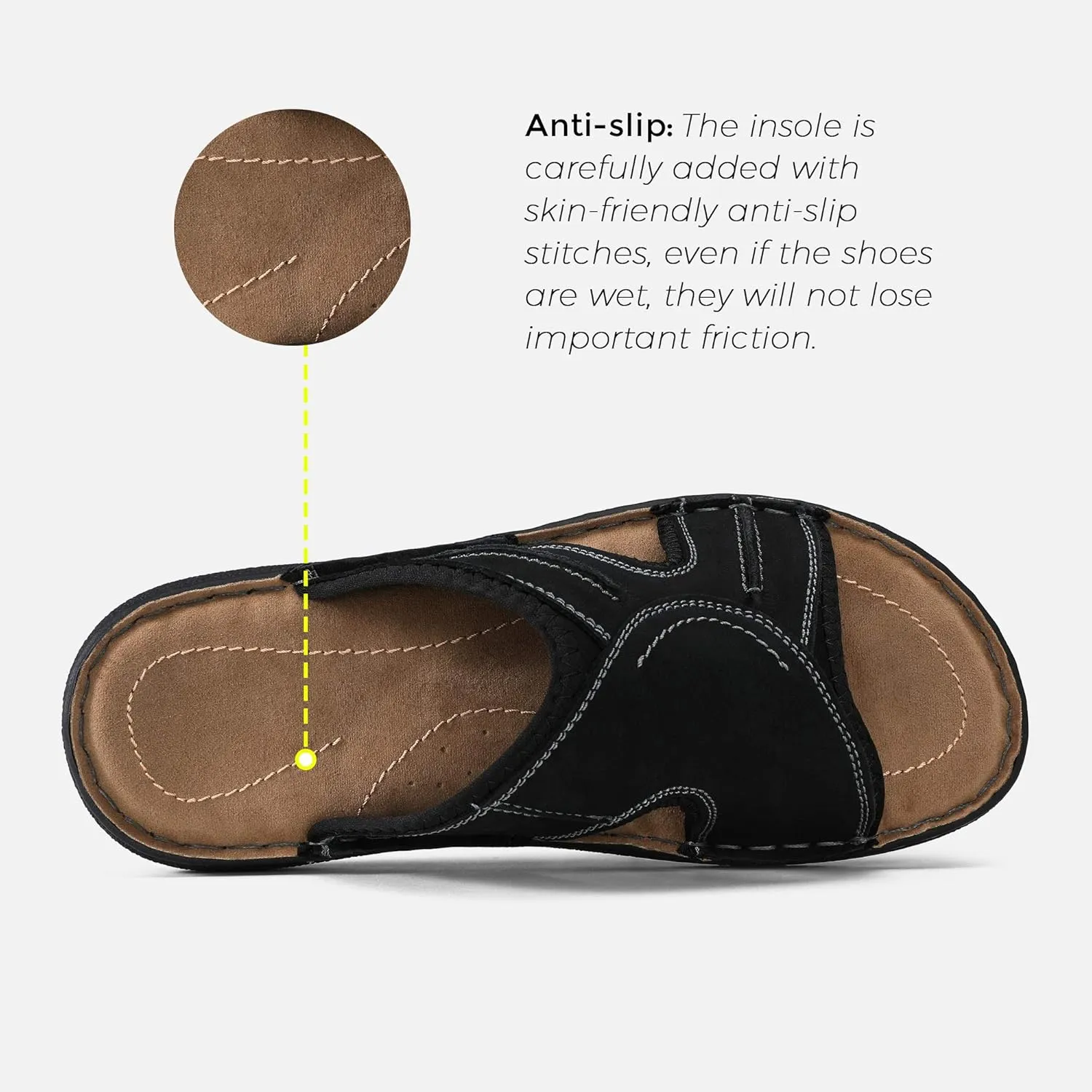Jousen Men's Leather Sandals Arch Support Slide Outdoor Retro Sandals For Men