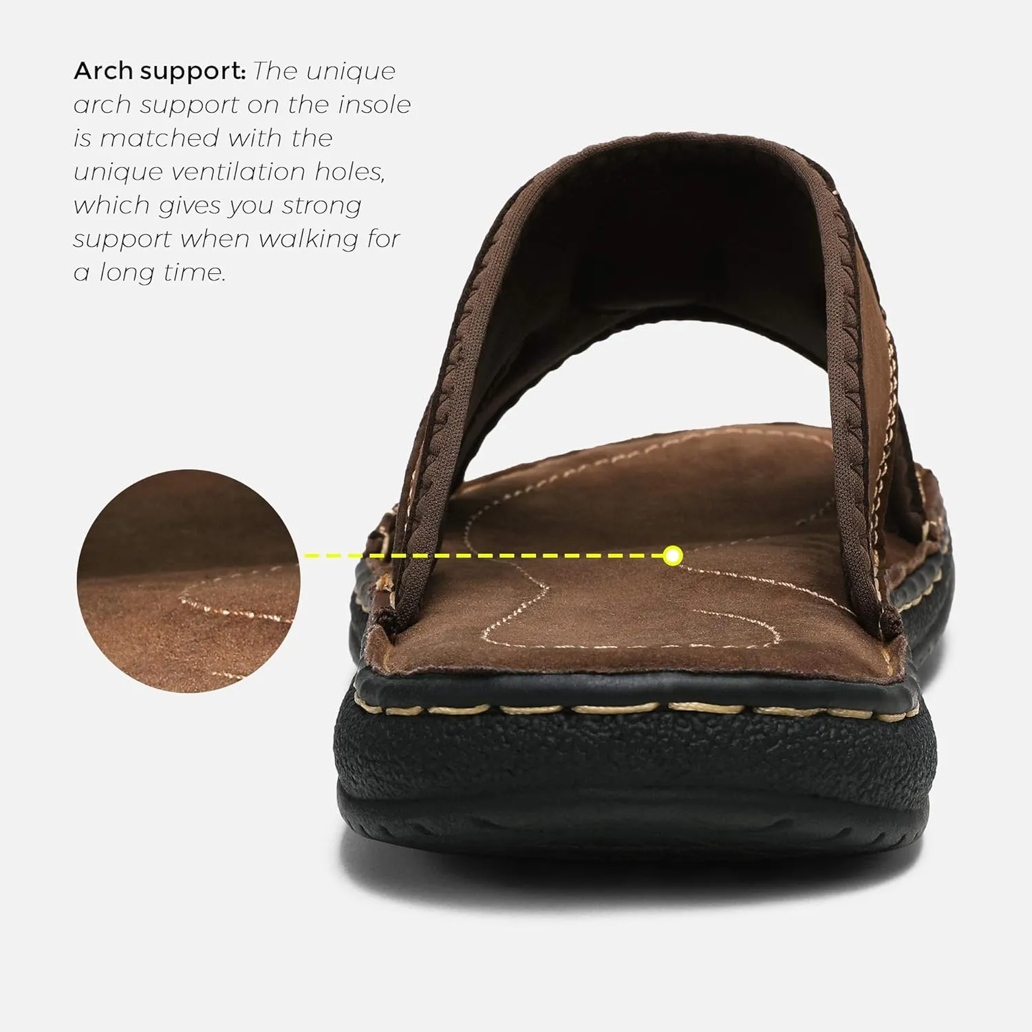 Jousen Men's Leather Sandals Arch Support Slide Outdoor Retro Sandals For Men