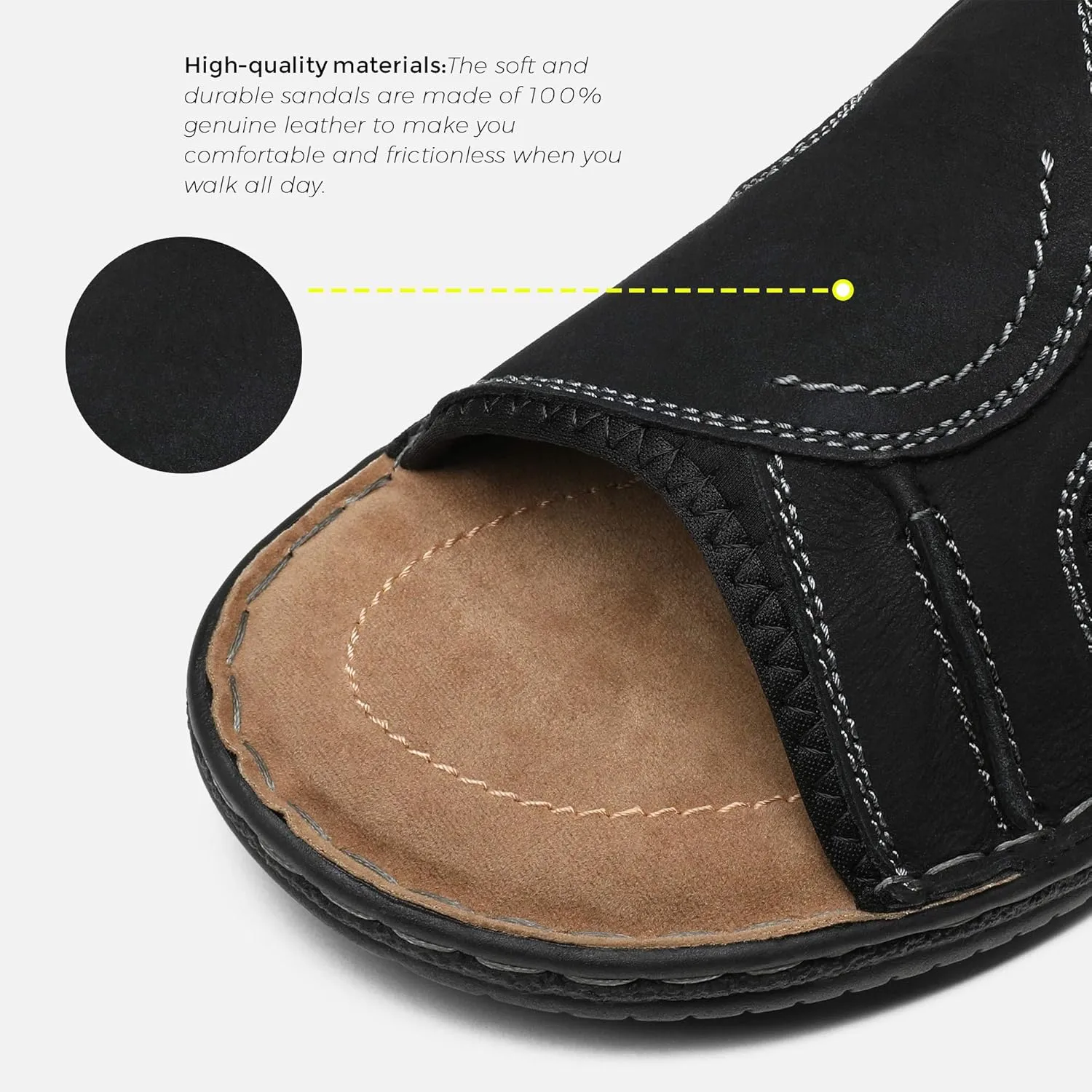 Jousen Men's Leather Sandals Arch Support Slide Outdoor Retro Sandals For Men