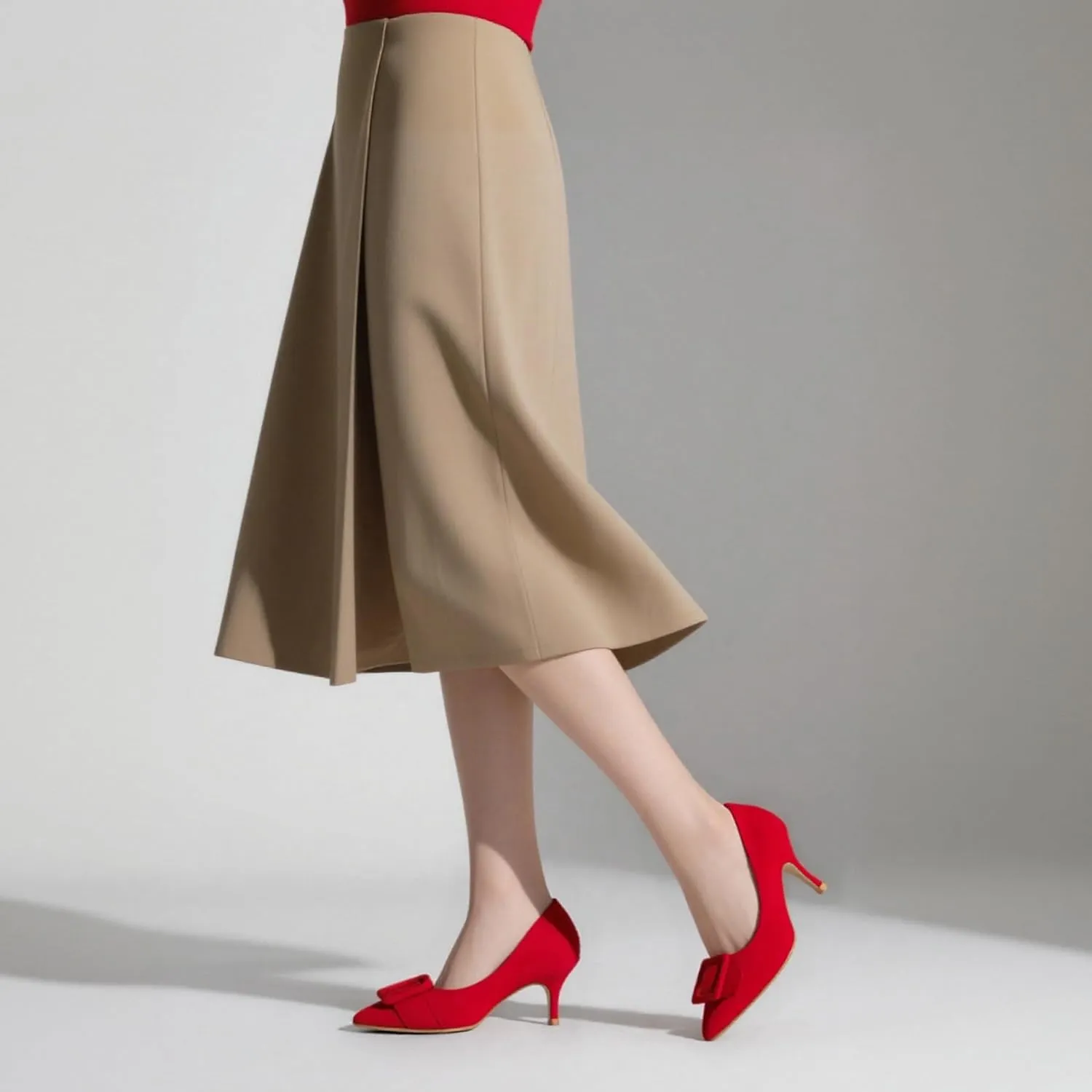 JOY IN LOVE Women's Kitten Heel Pumps Pointed Toe Square-Buckle Office Dress Pump Shoes