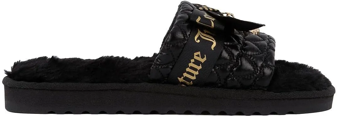 Juicy Couture Women's Faux Fur Slide Sandal Slippers, Open Toe, Comfortable Indoor Outdoor House Shoes