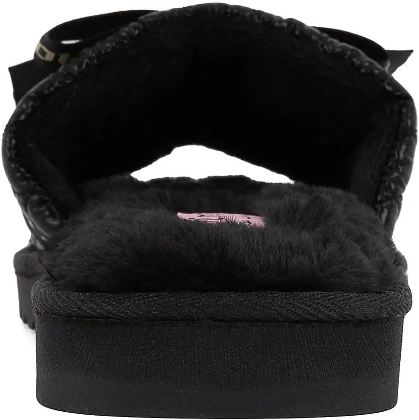 Juicy Couture Women's Faux Fur Slide Sandal Slippers, Open Toe, Comfortable Indoor Outdoor House Shoes