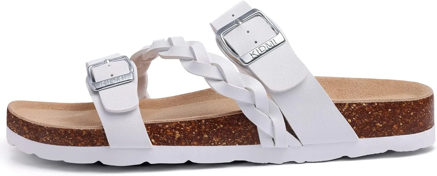 KIDMI Women's Cork Footbed Sandals with Arch Support Comfortable Slip-On Slide Sandals With Adjustable Buckle for Summer