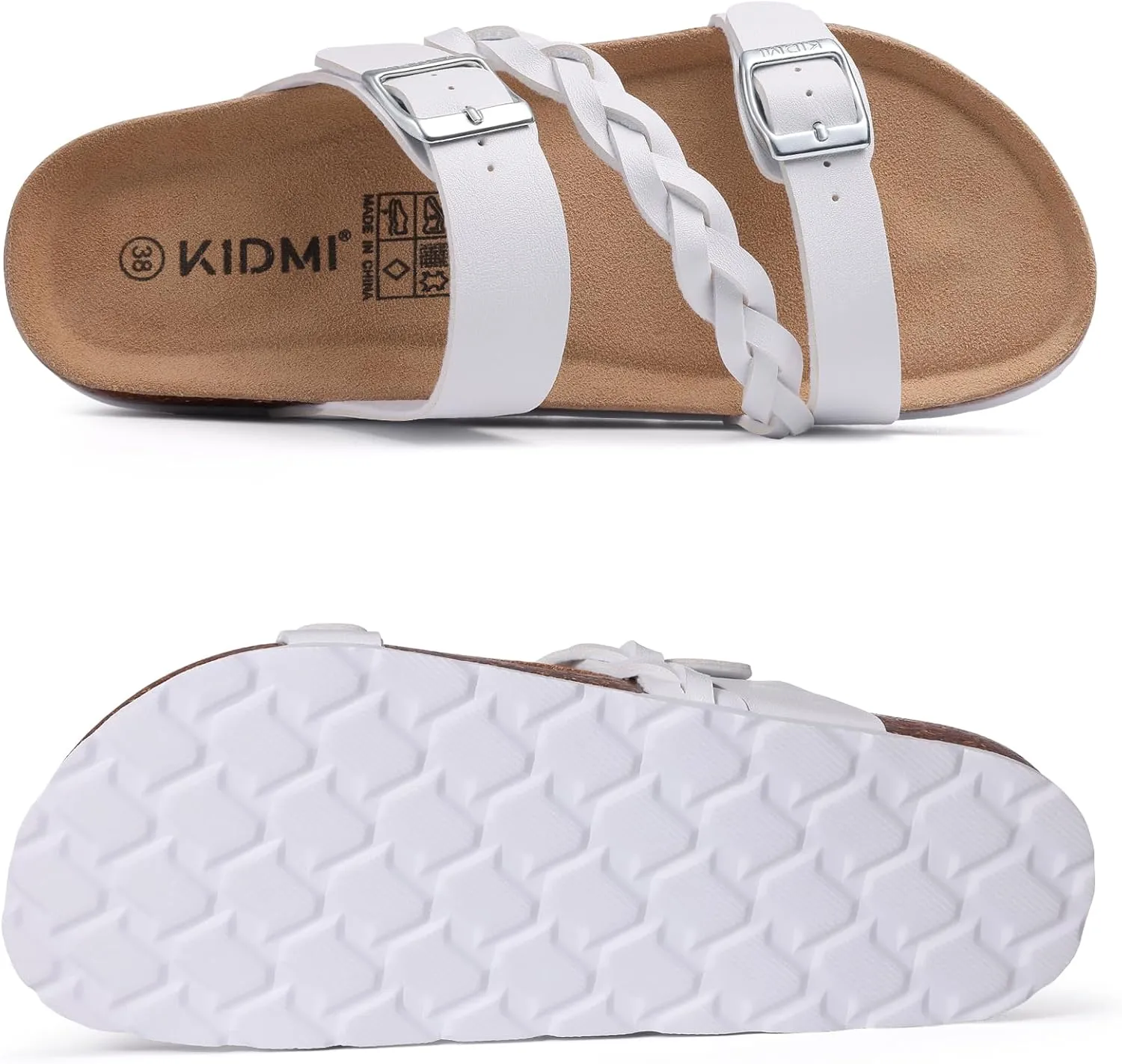 KIDMI Women's Cork Footbed Sandals with Arch Support Comfortable Slip-On Slide Sandals With Adjustable Buckle for Summer