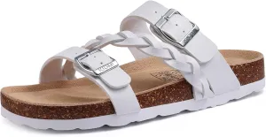 KIDMI Women's Cork Footbed Sandals with Arch Support Comfortable Slip-On Slide Sandals With Adjustable Buckle for Summer
