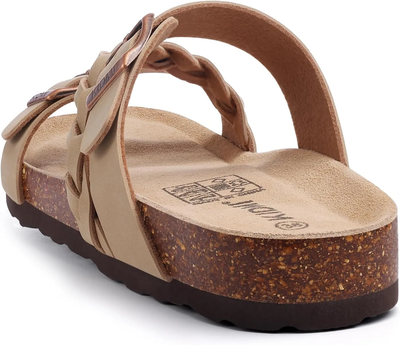 KIDMI Women's Cork Footbed Sandals with Arch Support Comfortable Slip-On Slide Sandals With Adjustable Buckle for Summer