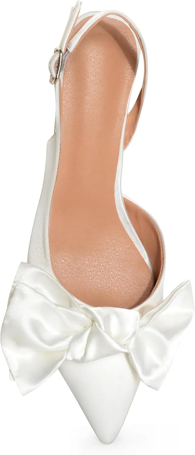 Kitten Heels for Women Closed Toe Bow Heels Shoes Pointed Toe Sling back Bow Heels