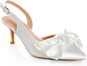 Kitten Heels for Women Closed Toe Bow Heels Shoes Pointed Toe Sling back Bow Heels