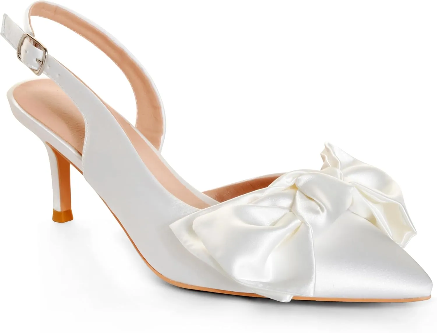 Kitten Heels for Women Closed Toe Bow Heels Shoes Pointed Toe Sling back Bow Heels