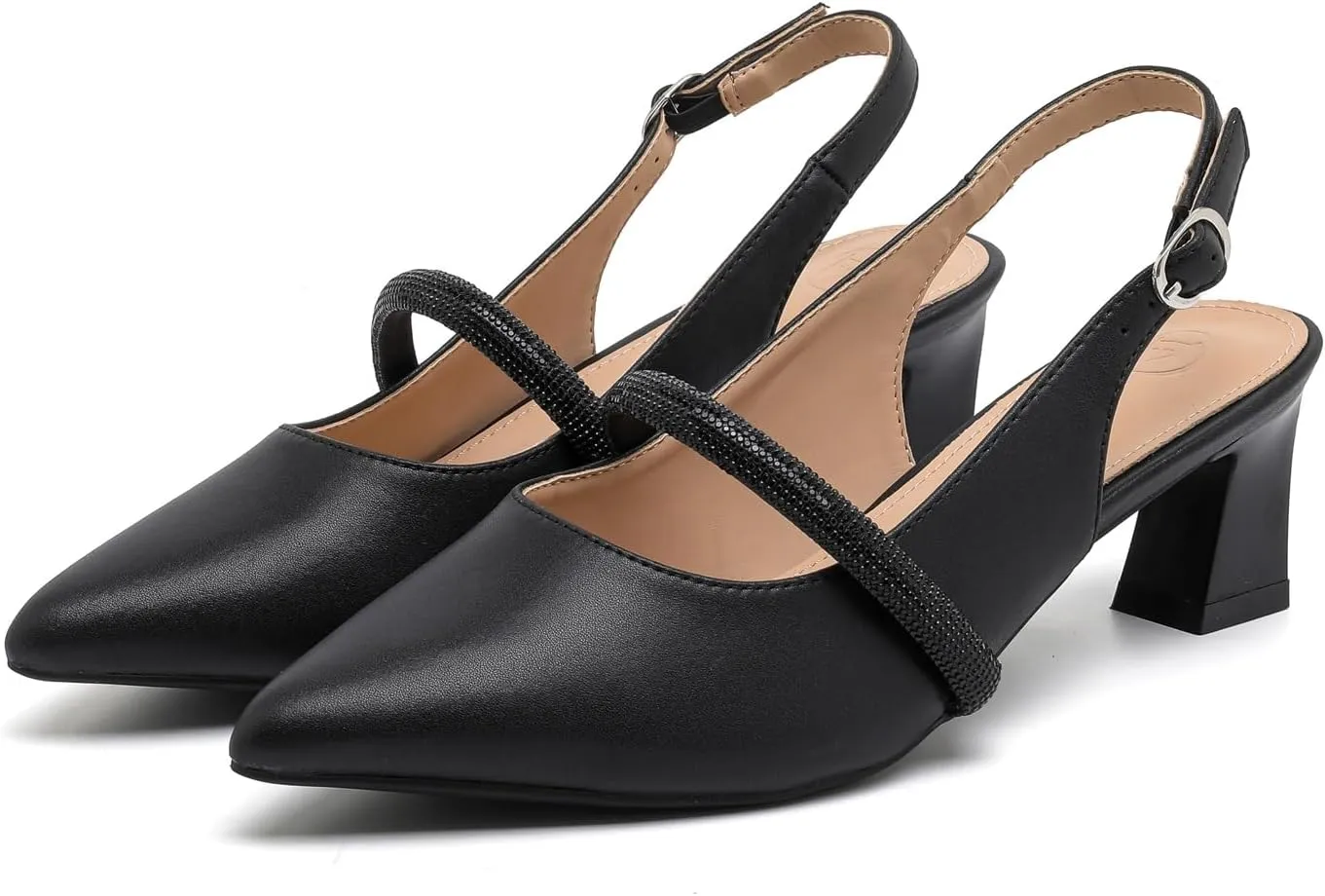 kkdom Womens Slingback Kitten Heels Closed Toe Low Heels Pumps Ankle Strap Pointed Toe Wedding Shoes