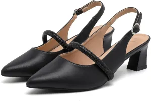 kkdom Womens Slingback Kitten Heels Closed Toe Low Heels Pumps Ankle Strap Pointed Toe Wedding Shoes