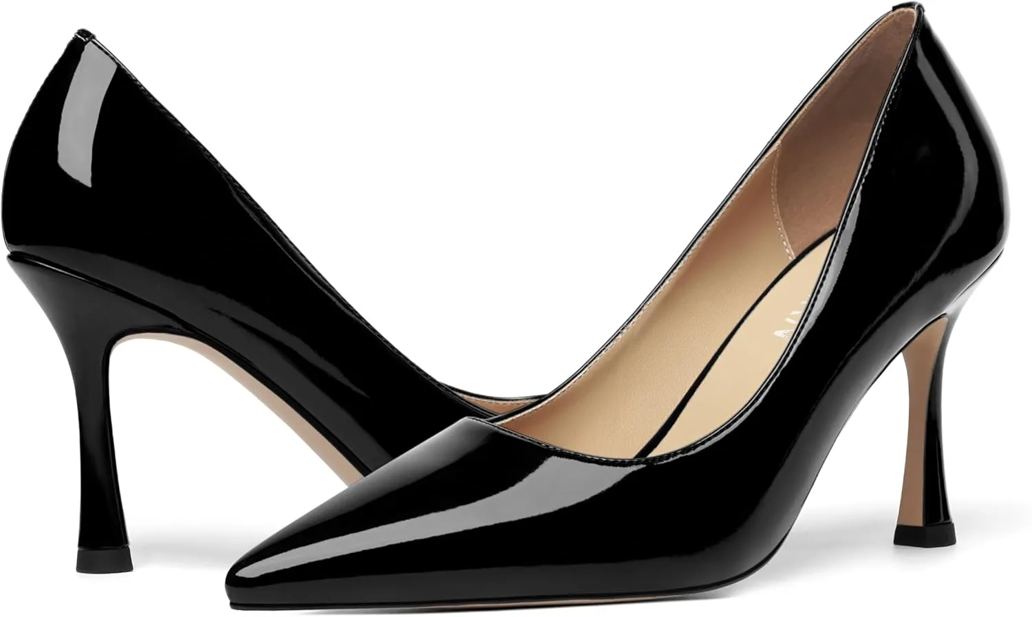 KUOARN Womens Dress Pointed Toe Dating Solid Shiny Patent Slip On Stiletto High Heel Pumps Shoes 3.3 Inch