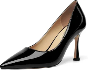 KUOARN Womens Dress Pointed Toe Dating Solid Shiny Patent Slip On Stiletto High Heel Pumps Shoes 3.3 Inch