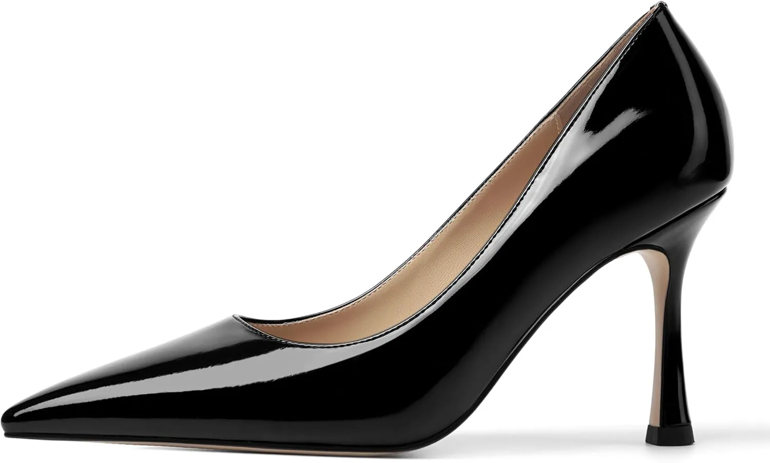 KUOARN Womens Dress Pointed Toe Dating Solid Shiny Patent Slip On Stiletto High Heel Pumps Shoes 3.3 Inch