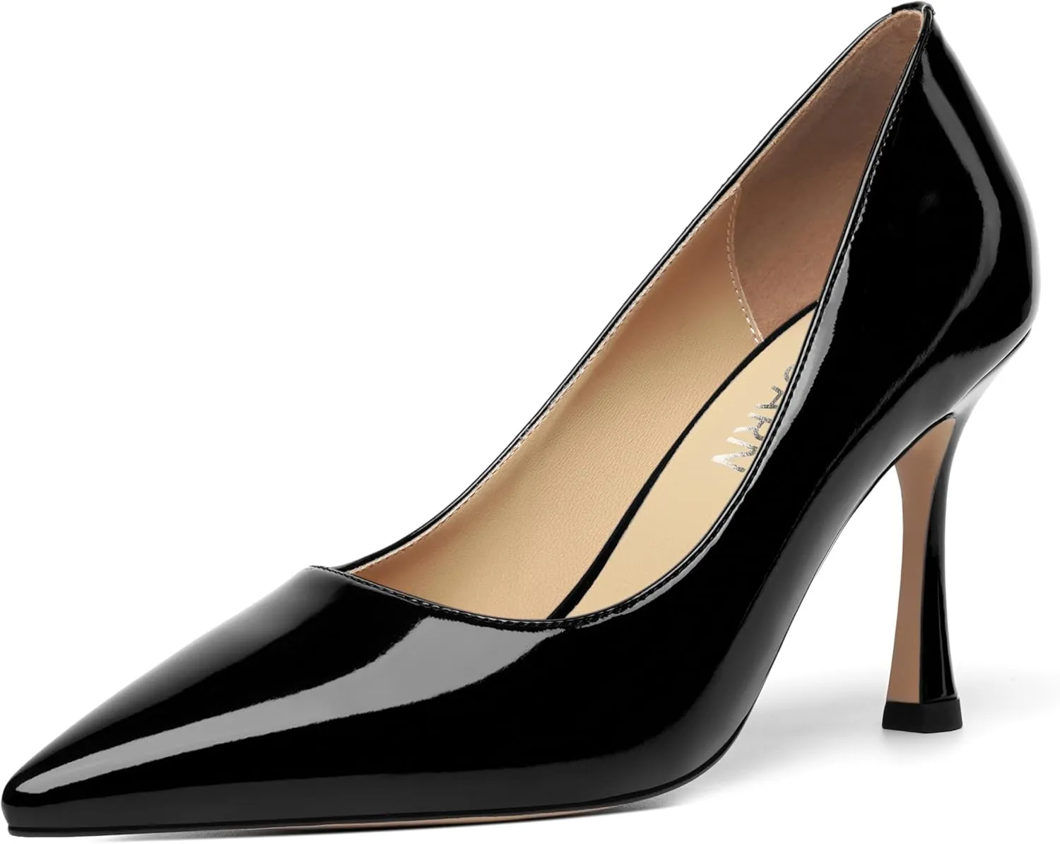 KUOARN Womens Dress Pointed Toe Dating Solid Shiny Patent Slip On Stiletto High Heel Pumps Shoes 3.3 Inch