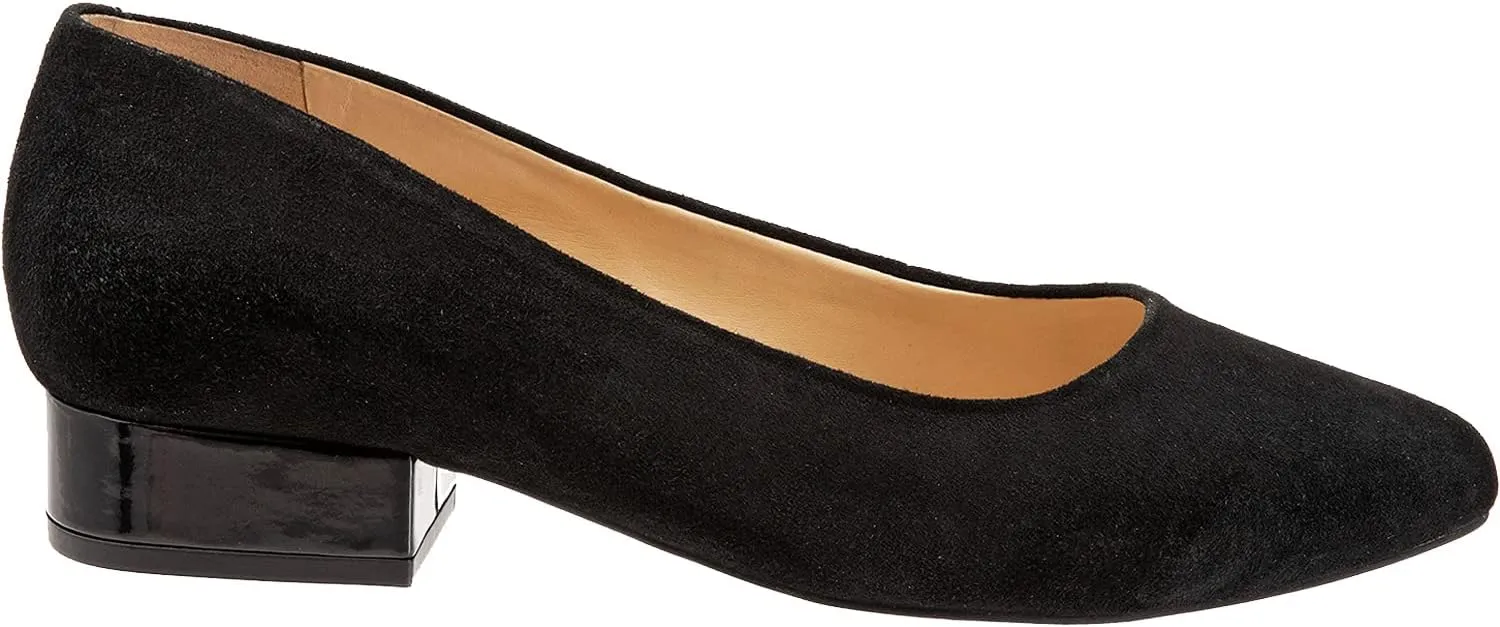 LEHOOR Women Low Chunky Block Heel Pumps Pointed Toe Slip On Flats Shoes Comfort 1.5 Inch Thick Heels Pointy Closed Toe Dress Sandals Suede Patent Office Work Pump Ladies Basic Classic Retro 4-11 M US