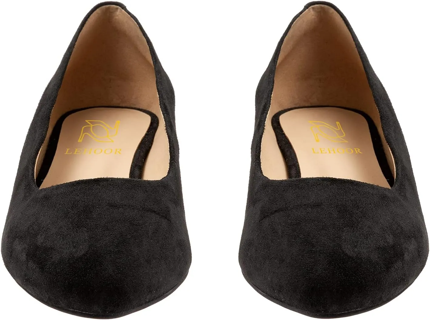 LEHOOR Women Low Chunky Block Heel Pumps Pointed Toe Slip On Flats Shoes Comfort 1.5 Inch Thick Heels Pointy Closed Toe Dress Sandals Suede Patent Office Work Pump Ladies Basic Classic Retro 4-11 M US