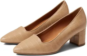 LEHOOR Women's Chunky Block Heels Pointed-Toe Slip-on Pumps 2 inch Heel Dress Shoes Comfortable Closed Toe Sandals for Office Ladies Matte Crocodile Suede Classic Work Party Wedding Spring 4-11 M US