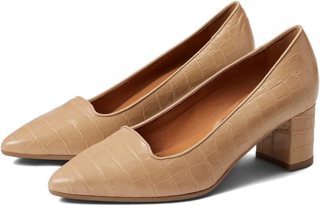 LEHOOR Women's Chunky Block Heels Pointed-Toe Slip-on Pumps 2 inch Heel Dress Shoes Comfortable Closed Toe Sandals for Office Ladies Matte Crocodile Suede Classic Work Party Wedding Spring 4-11 M US
