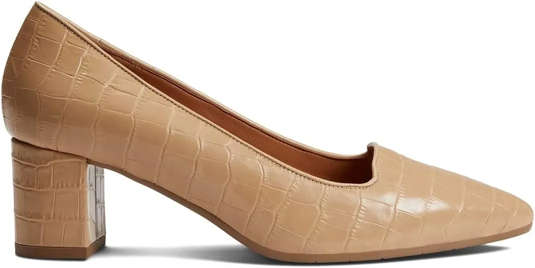LEHOOR Women's Chunky Block Heels Pointed-Toe Slip-on Pumps 2 inch Heel Dress Shoes Comfortable Closed Toe Sandals for Office Ladies Matte Crocodile Suede Classic Work Party Wedding Spring 4-11 M US