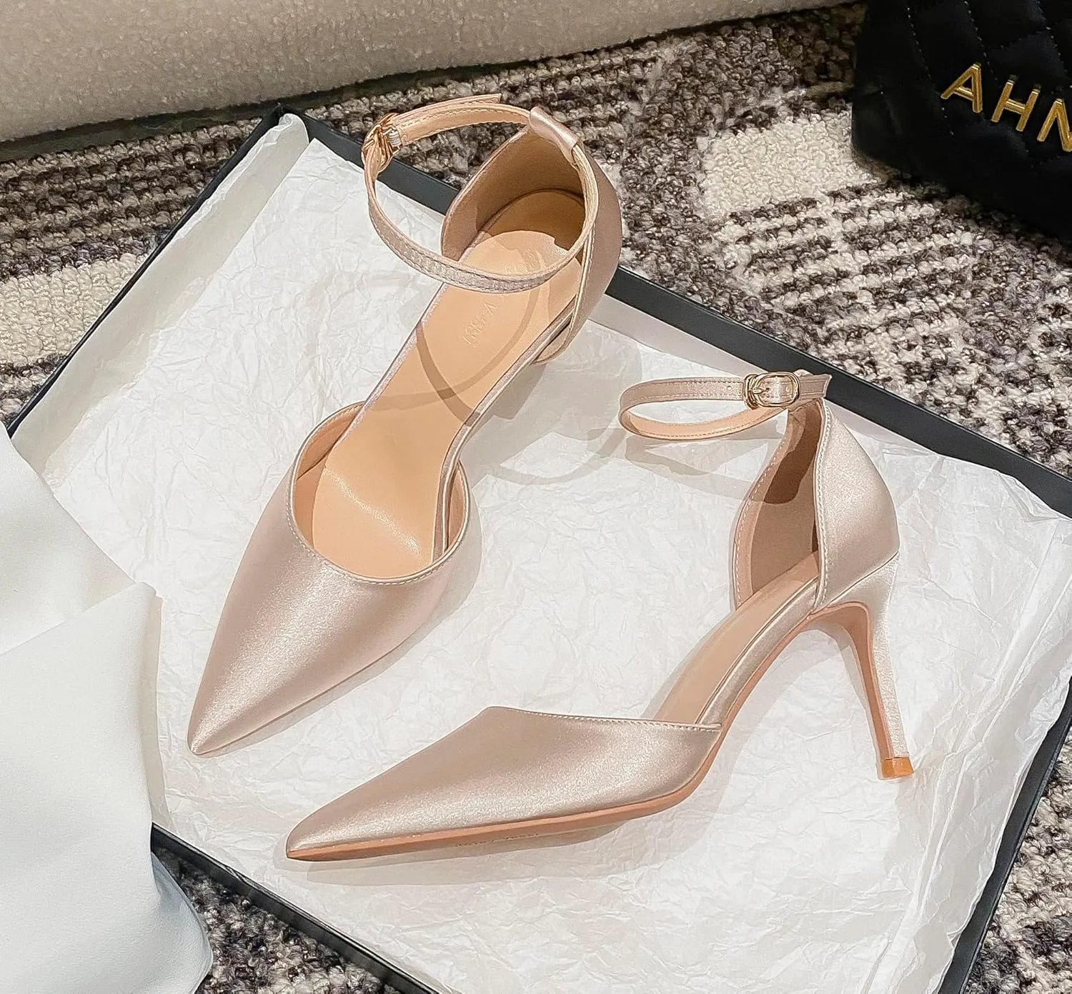 LizFoYa Women D’Orsay High Heels Strappy Pointed Toe Pumps Ankle Strap Dress Wedding Party Stiletto Shoes