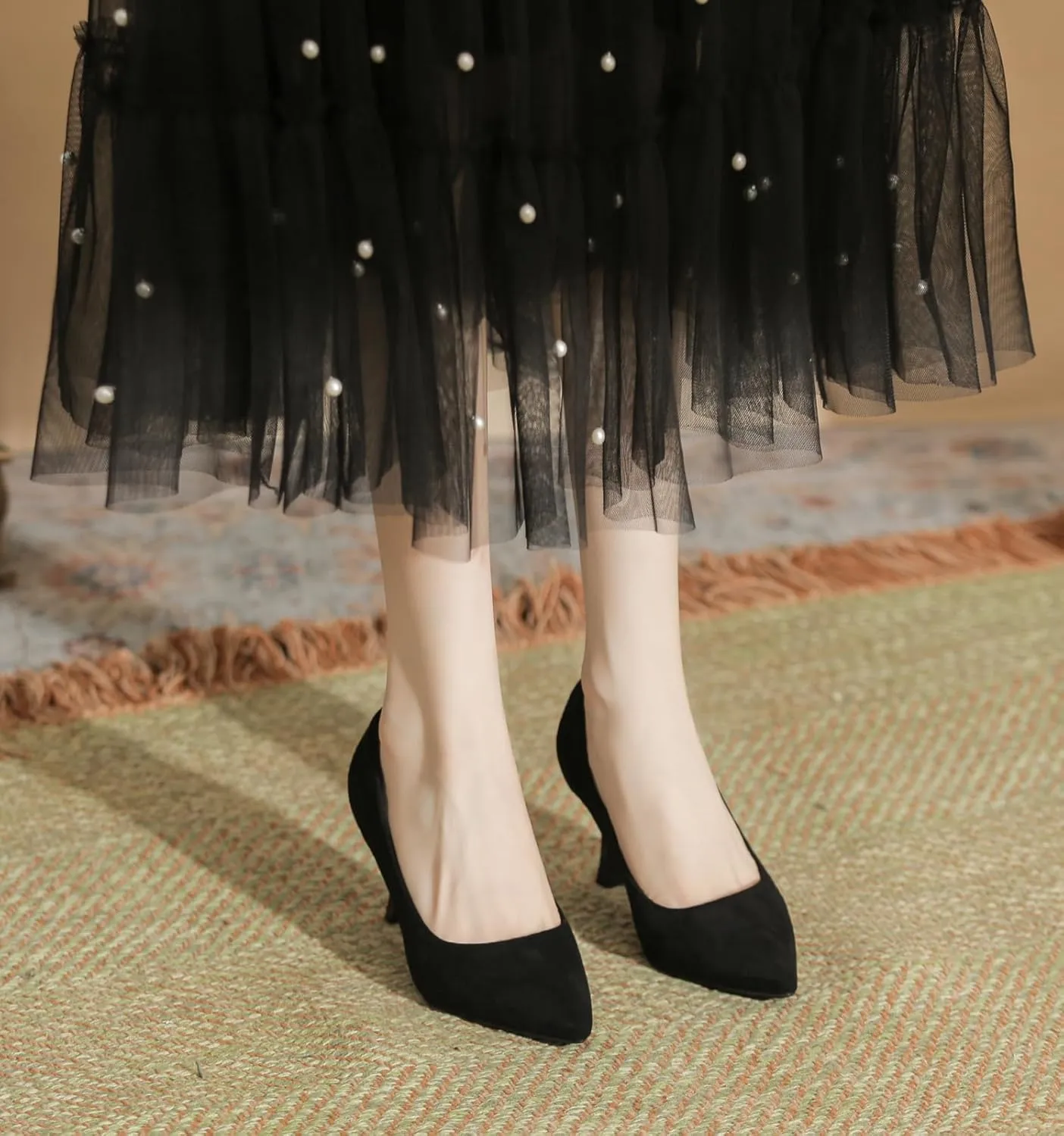LizFoYa Women Kitten Heel Dress Pump Pointed Toe Classic Office Dressy Casual Pump High Heels