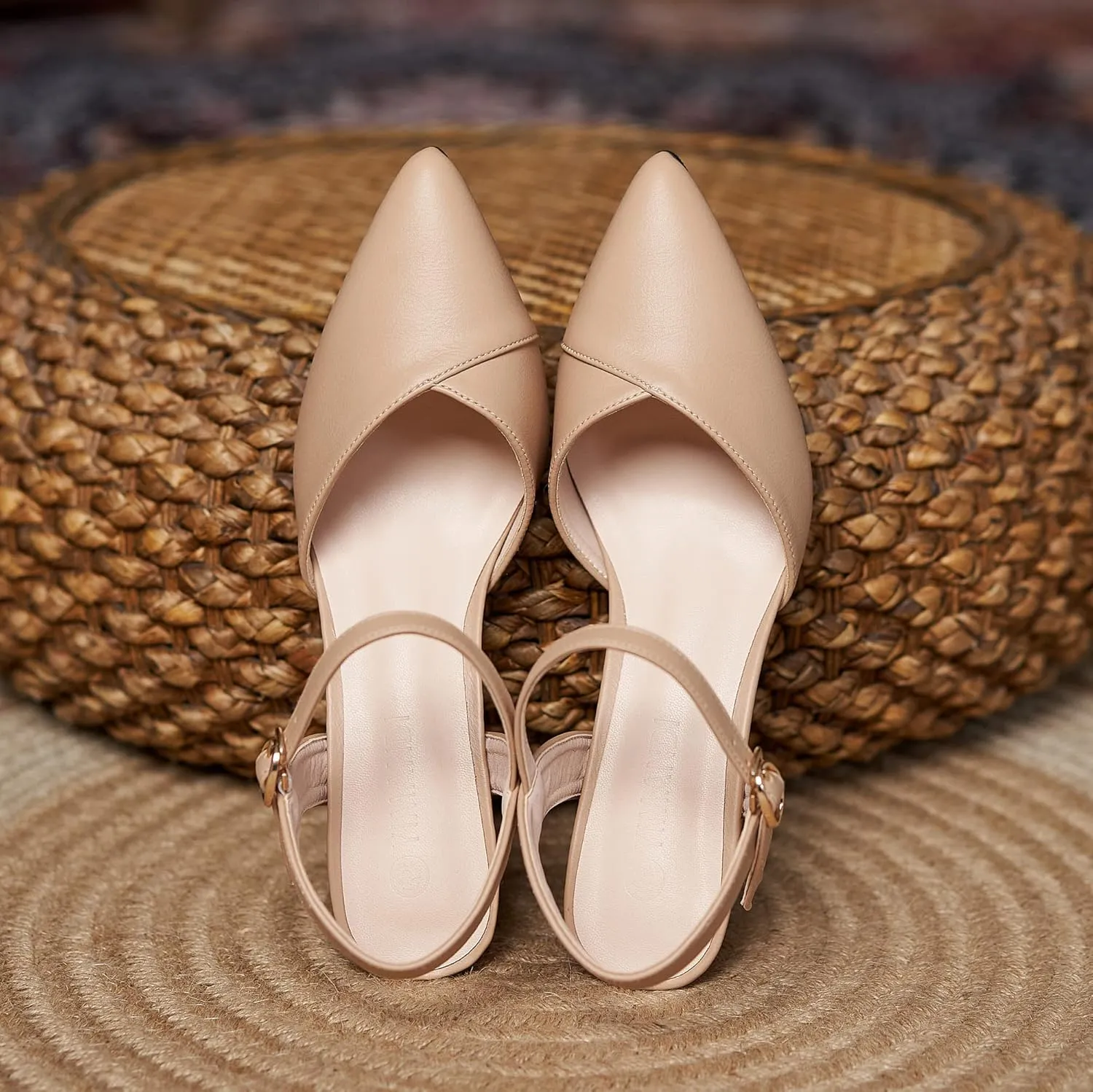 LizFoYa Women Pointed Toe Cutout Dressy Block Heels Leather Ankle Strap Formal Party Chunky High Heels