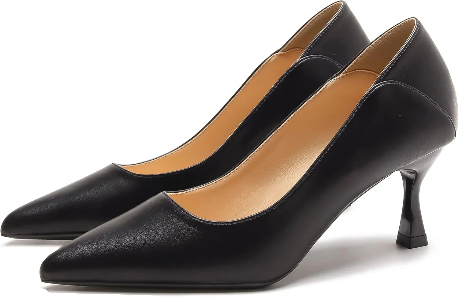 LizFoYa Women's Pointed Toe Leather Slip On 2 Inch Kitten Low Heel Pumps Office Work Dress Foldable Shoes