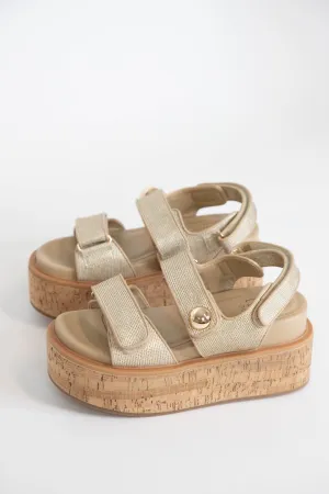 Lucille Woven Platform Sandals, Gold Woven | ShuShop