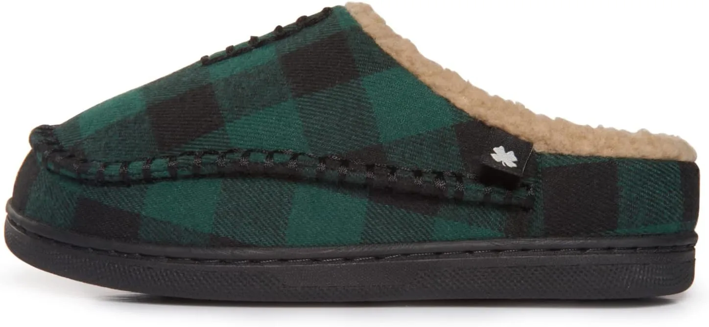 Lucky Brand Boys Buffalo Plaid Memory Foam Clog Slippers, Non Slip Rubber Sole House Shoes, Kids Cozy Fluffy Bedroom Clogs
