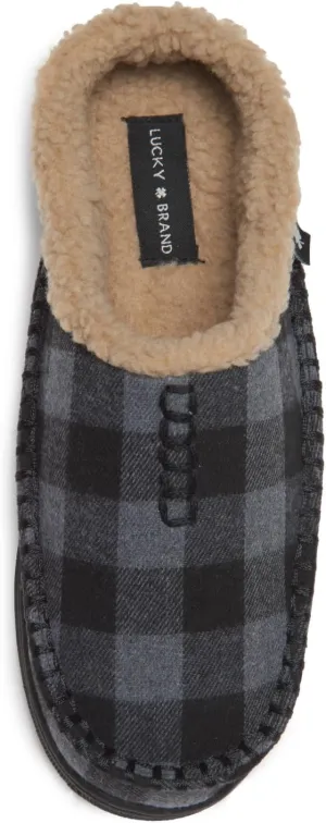 Lucky Brand Boys Buffalo Plaid Memory Foam Clog Slippers, Non Slip Rubber Sole House Shoes, Kids Cozy Fluffy Bedroom Clogs