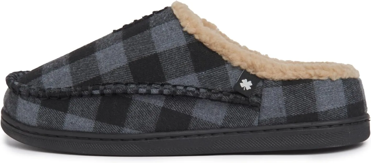 Lucky Brand Boys Buffalo Plaid Memory Foam Clog Slippers, Non Slip Rubber Sole House Shoes, Kids Cozy Fluffy Bedroom Clogs
