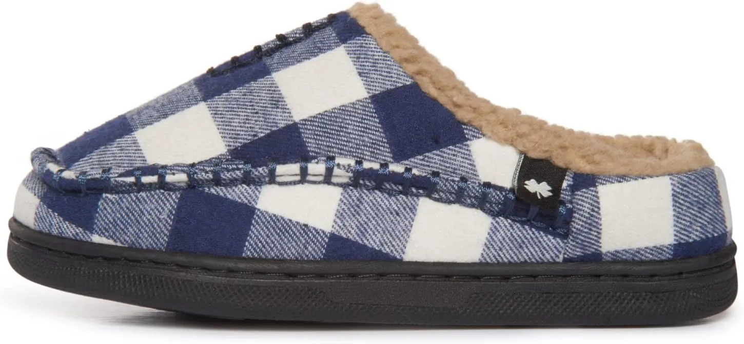 Lucky Brand Boys Buffalo Plaid Memory Foam Clog Slippers, Non Slip Rubber Sole House Shoes, Kids Cozy Fluffy Bedroom Clogs