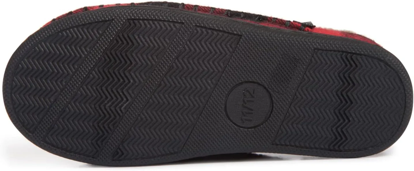 Lucky Brand Boys Buffalo Plaid Memory Foam Clog Slippers, Non Slip Rubber Sole House Shoes, Kids Cozy Fluffy Bedroom Clogs