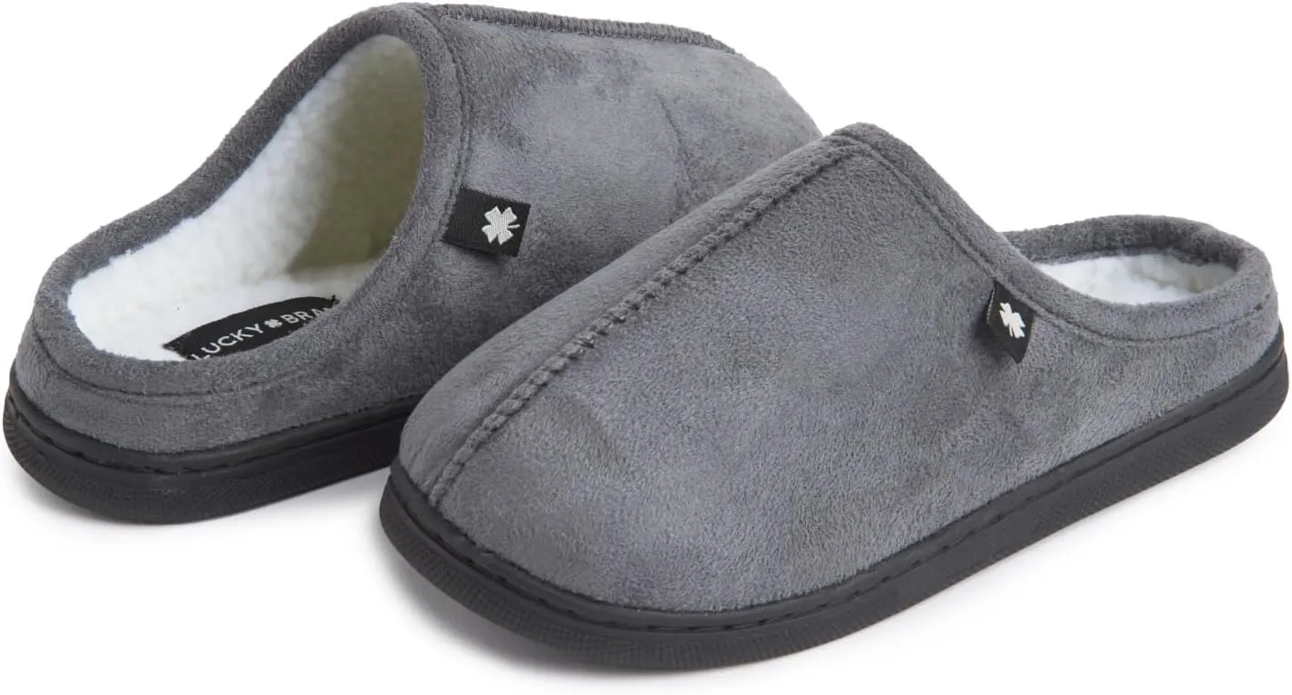 Lucky Brand Boys Memory Foam Microsuede Sherpa Clog Slippers, Fuzzy Non Slip Indoor Outdoor House Shoes, Kids Bedroom Clogs