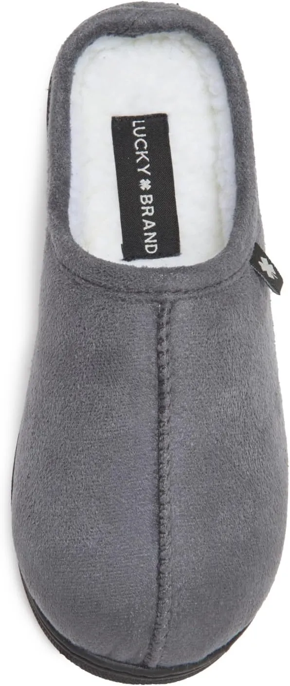 Lucky Brand Boys Memory Foam Microsuede Sherpa Clog Slippers, Fuzzy Non Slip Indoor Outdoor House Shoes, Kids Bedroom Clogs