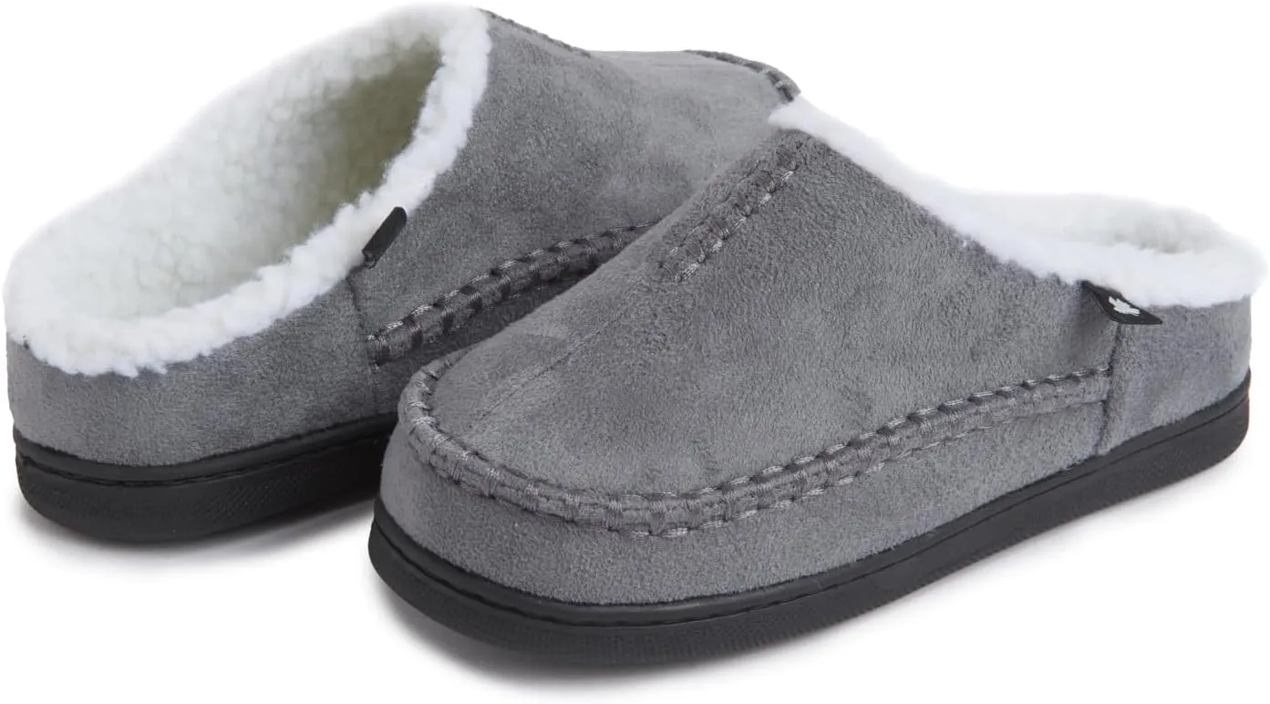 Lucky Brand Boys Micro Suede Clog Slippers, Non Slip Rubber Sole Warm Fuzzy Fluffy House Shoes, Kids Indoor Outdoor Clogs