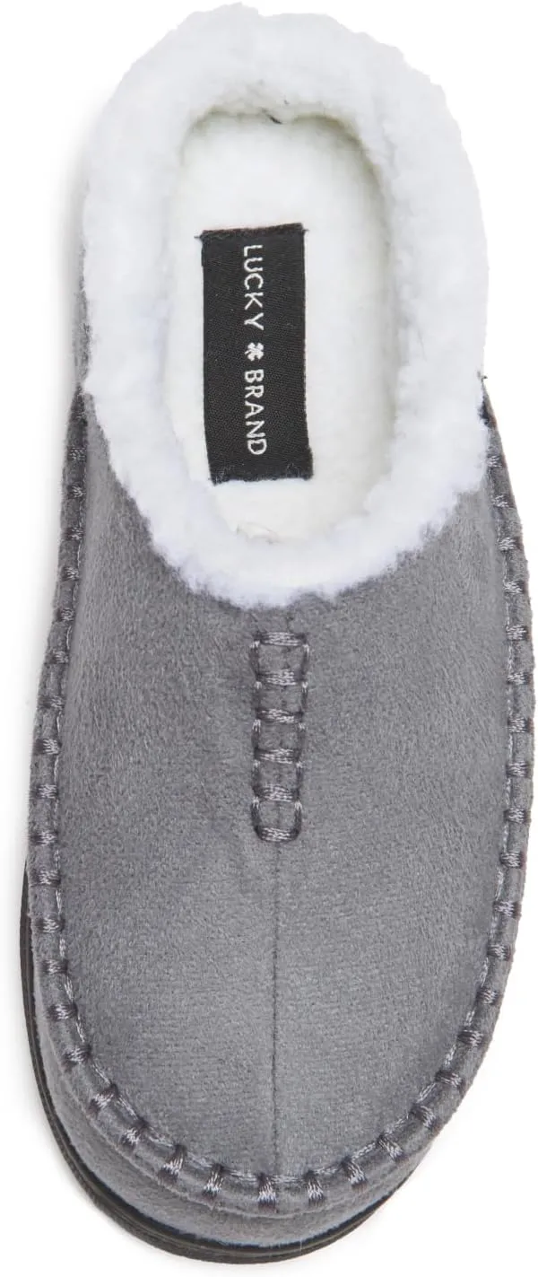 Lucky Brand Boys Micro Suede Clog Slippers, Non Slip Rubber Sole Warm Fuzzy Fluffy House Shoes, Kids Indoor Outdoor Clogs
