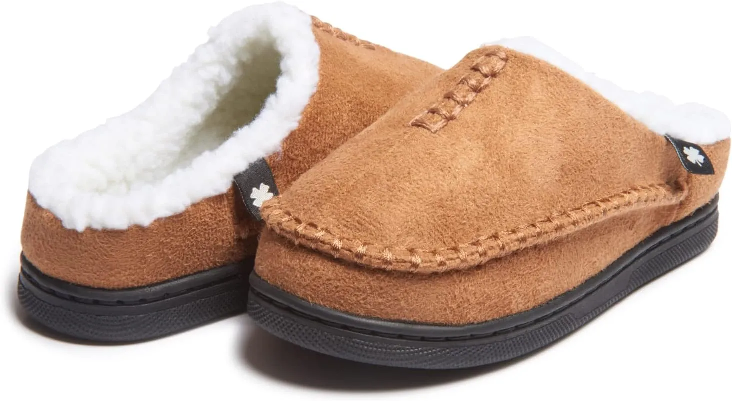 Lucky Brand Boys Micro Suede Clog Slippers, Non Slip Rubber Sole Warm Fuzzy Fluffy House Shoes, Kids Indoor Outdoor Clogs
